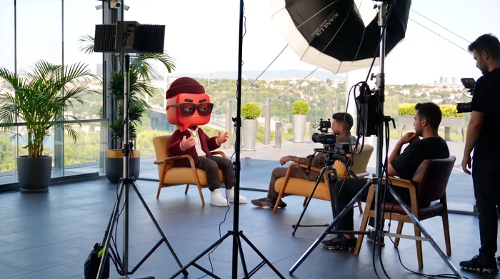 A rooftop interview setup